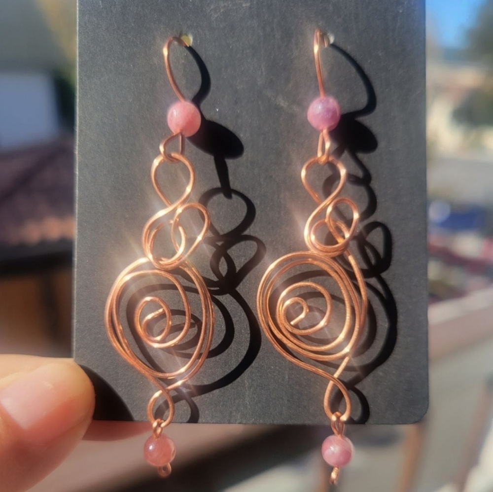 Pink Tourmaline Handmade Wire Earrings
